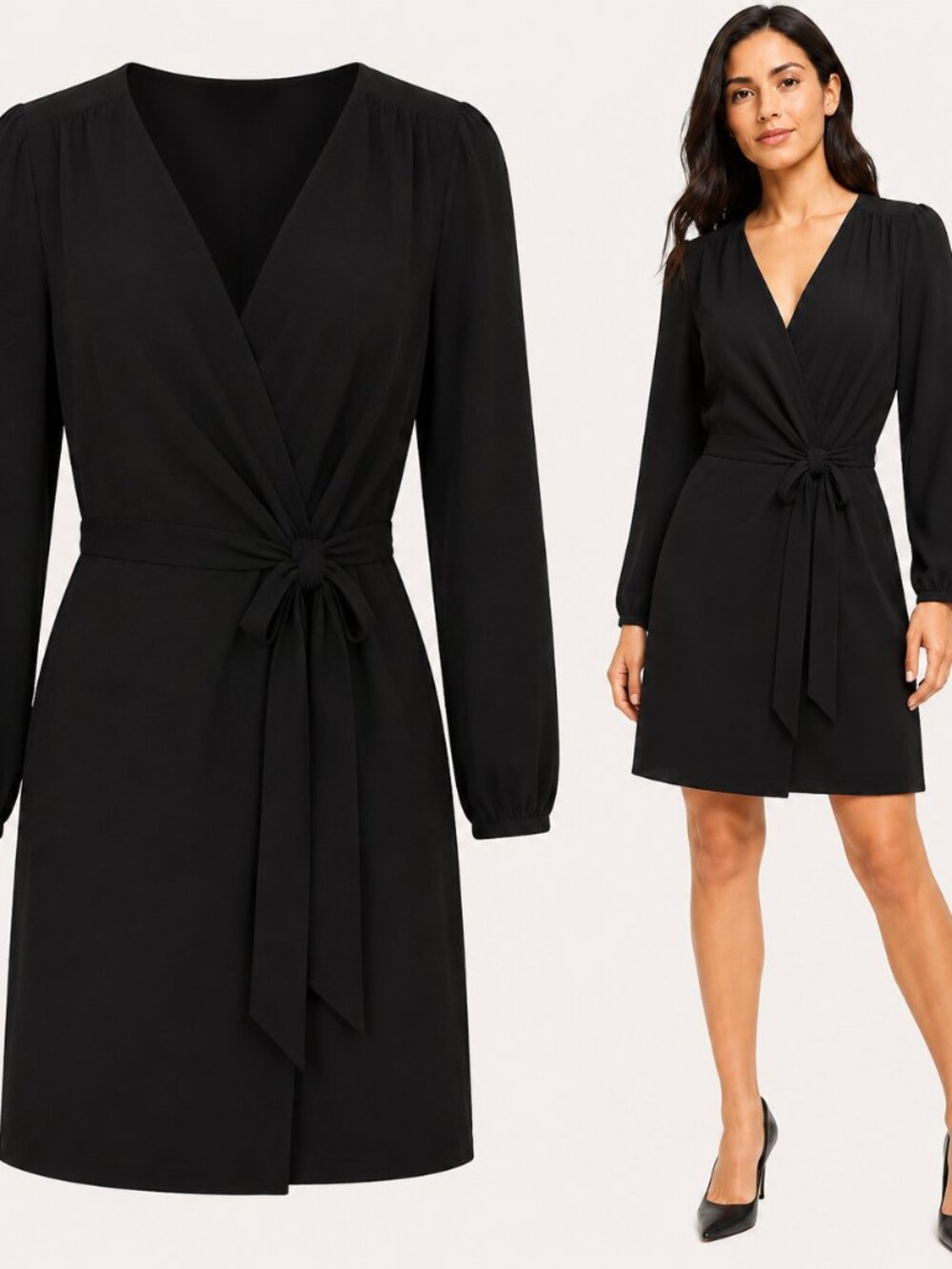 J.Crew Tie-Front Wrap Dress 2 Black Long Sleeve Work Cocktail Dinner Travel Offi
